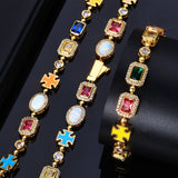 Hip Hop Zirconia Chain Necklace and Bracelet Set in Gold or  - Front View - FITINY Jewelry