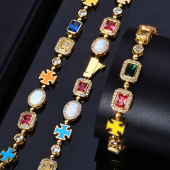 Hip Hop Zirconia Chain Necklace and Bracelet Set in Gold or  - Front View - FITINY Jewelry