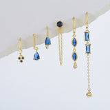 6 Pieces Long Tassel Vintage Earring Set with Micro-Pavé Dazzling Blue Zircons, 18k Gold Plated Ear Studs & Ear Drops, Stacked Lobe Design