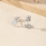 Diamond-Cut Diamond Square Stud Earrings in Sterling Silver - On Model View - FITINY