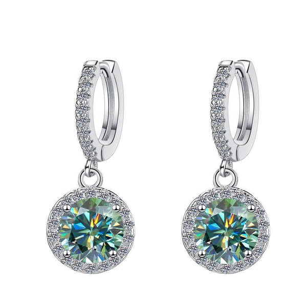 S925 Colorful Moissanite/CZ Round Halo Drop Earrings, 1ct D-Grade VVS Certificate, Hypoallergenic Sterling Silver Gift - FITINY Jewelry
