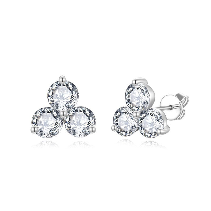 Minimalist Trio Moissanite Stud Earrings in 18K Gold-Plated  - Front View - FITINY Jewelry