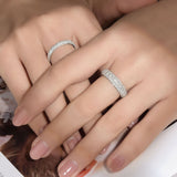 S925 Moissanite Three-Row Matching Couple Eternity Bands, Narrow 0.8ct & Wide 2.4ct Full Pave Rings, 18K White Gold Plated, US Size 4.5–10