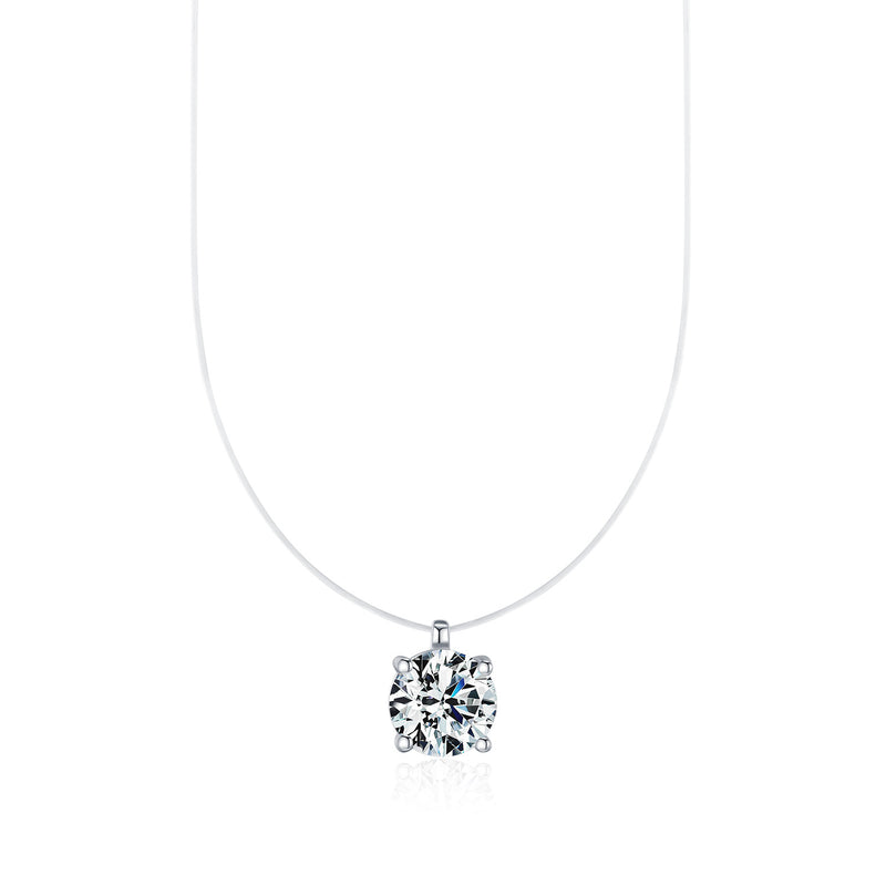 Round Moissanite Solitaire Necklace in Sterling Silver – Min - Front View - FITINY Jewelry