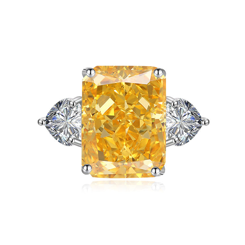 Multicolor Ice Flower Cut CZ Adjustable Ring, 10*14mm 5A Main Cubic Zirconia, Two Heart Side CZ, Dainty Luxe