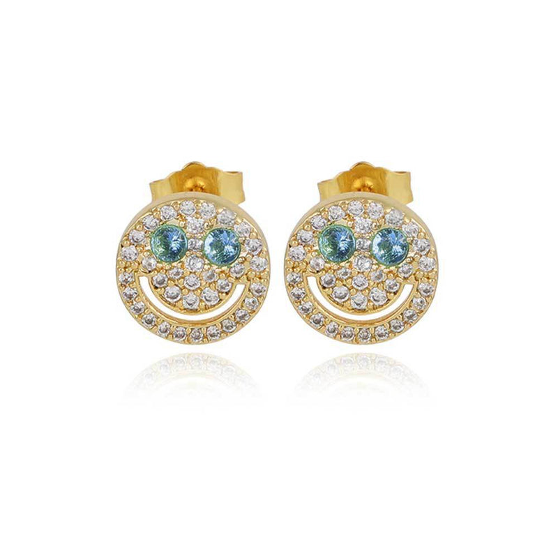 Smiling Face Zirconia Stud Earrings in Gold or White Gold Pl - Front View - FITINY Jewelry