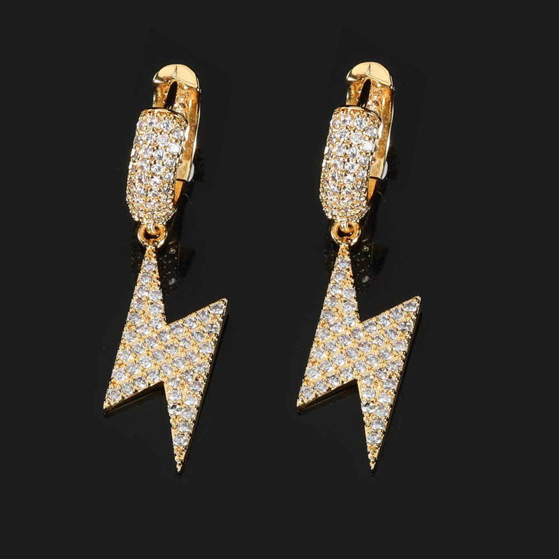 Lightning Bolt Zirconia Stud Earrings in Gold or White Gold  - Detail View - FITINY Jewelry