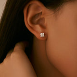 Floral Moissanite Stud Earrings in Sterling Silver - Side View - FITINY