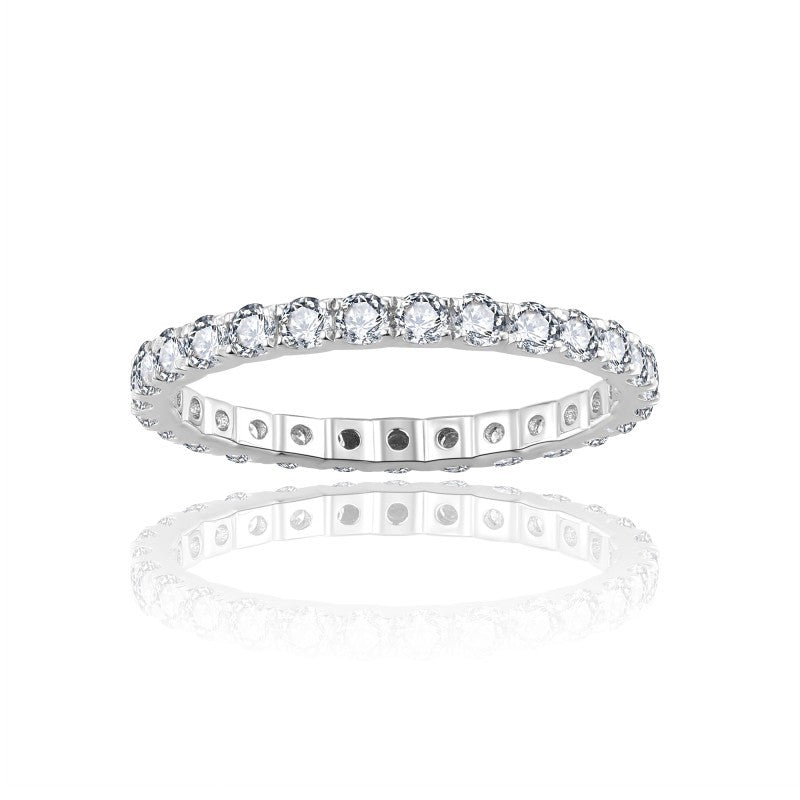 Stackable Moissanite Circle Ring – 2mm Thin Gold-Plated Ster - Front View - FITINY Jewelry