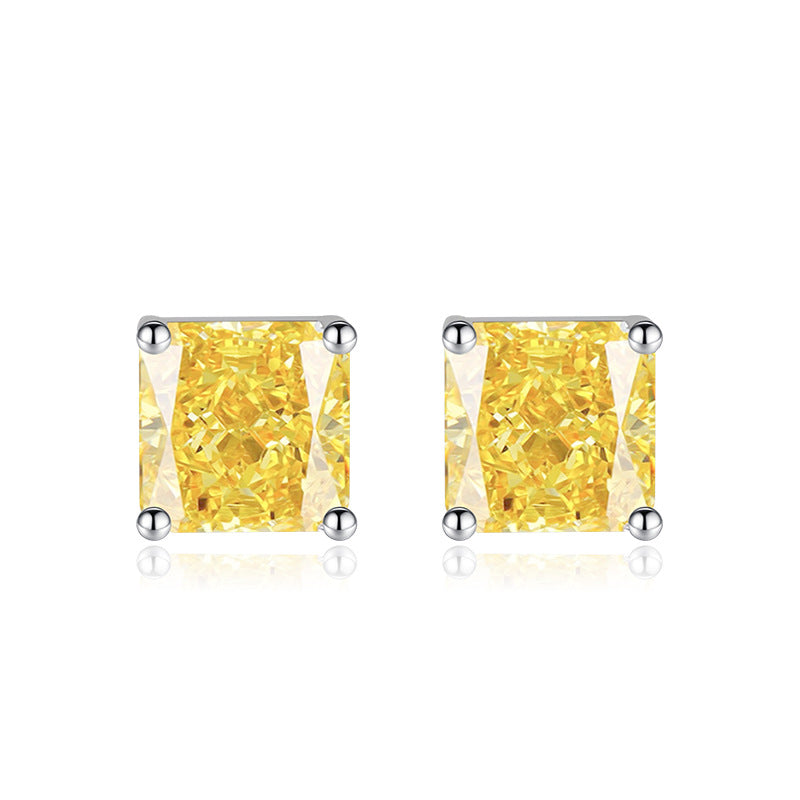 Multicolor Ice Flower Cut Square CZ Stud Earrings, 7*7mm 5A Cubic Zirconia, Dainty Luxe