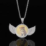 Angel Wing Photo Pendant Necklace with Cubic Zirconia in Bra - Front View - FITINY Jewelry