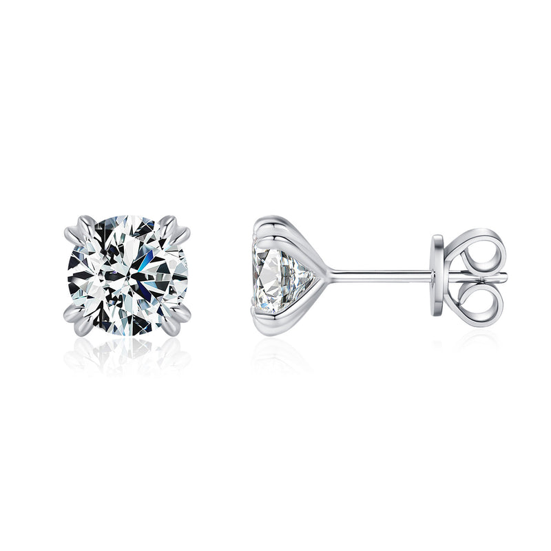 Round Moissanite Stud Earrings in Sterling Silver – Modern G - Front View - FITINY Jewelry