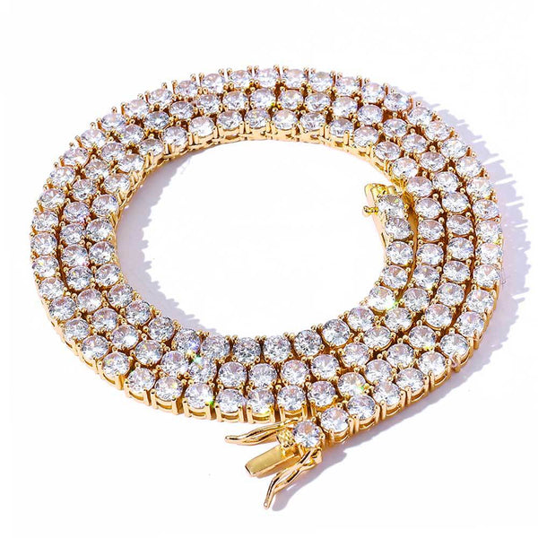 Hip Hop Iced Out Tennis Chain Necklaces, 18K Gold & White Gold Plated, 3–6mm CZ Iced Out Bling Jewelry, 16-24inch