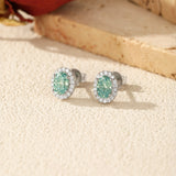 Oval Green Moissanite Stud Earrings in Sterling Silver – Aud - On Model View - FITINY