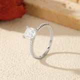 Geometric Moissanite Solitaire Ring in Sterling Silver – Hon - On Model View - FITINY