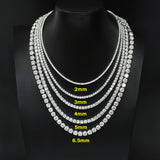 VVS1 Moissanite S925 & 14K Tennis Chain Iced Out Necklace and Bracelet, 6–26 Inch, 2–6.5mm Round Cut D-Grade Certified Moissanite, Sterling Silver White Gold Plated, Hypoallergenic Hip Hop Jewelry