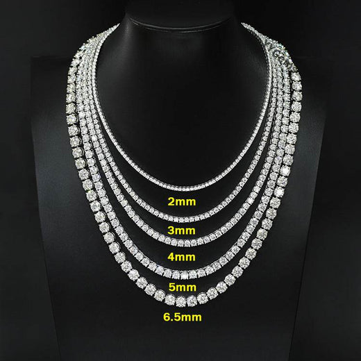 VVS1 Moissanite S925 & 14K Tennis Chain Iced Out Necklace and Bracelet, 6–26 Inch, 2–6.5mm Round Cut D-Grade Certified Moissanite, Sterling Silver White Gold Plated, Hypoallergenic Hip Hop Jewelry - FITINY Jewelry