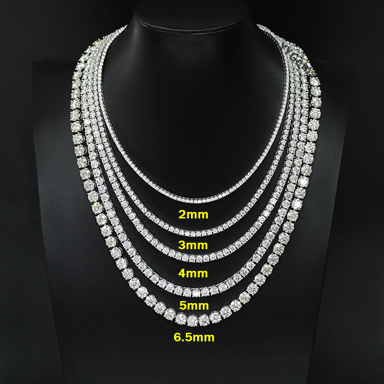 VVS1 Moissanite S925 & 14K Tennis Chain Iced Out Necklace and Bracelet, 6–26 Inch, 2–6.5mm Round Cut D-Grade Certified Moissanite, Sterling Silver White Gold Plated, Hypoallergenic Hip Hop Jewelry