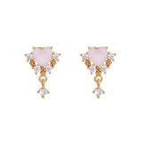 16 Pairs Pink Heart Stud Hoop Huggies Drop Earrings Set, 18K Gold Plated Stacking CZ & Pearl Designs, Planet Snowflake Moon Star