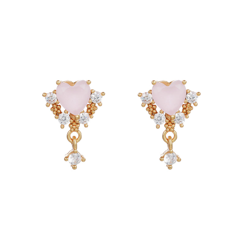 16 Pairs Pink Heart Stud Hoop Huggies Drop Earrings Set, 18K Gold Plated Stacking CZ & Pearl Designs, Planet Snowflake Moon Star