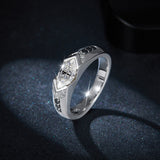 Side profile of marquise moissanite ring highlighting 5x10mm stone dimensions and slim sterling silver band