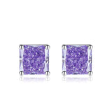 Multicolor Ice Flower Cut Square CZ Stud Earrings, 7*7mm 5A Cubic Zirconia, Dainty Luxe
