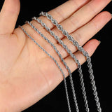 Steel 5mm rope chain necklace on model's neck, side angle