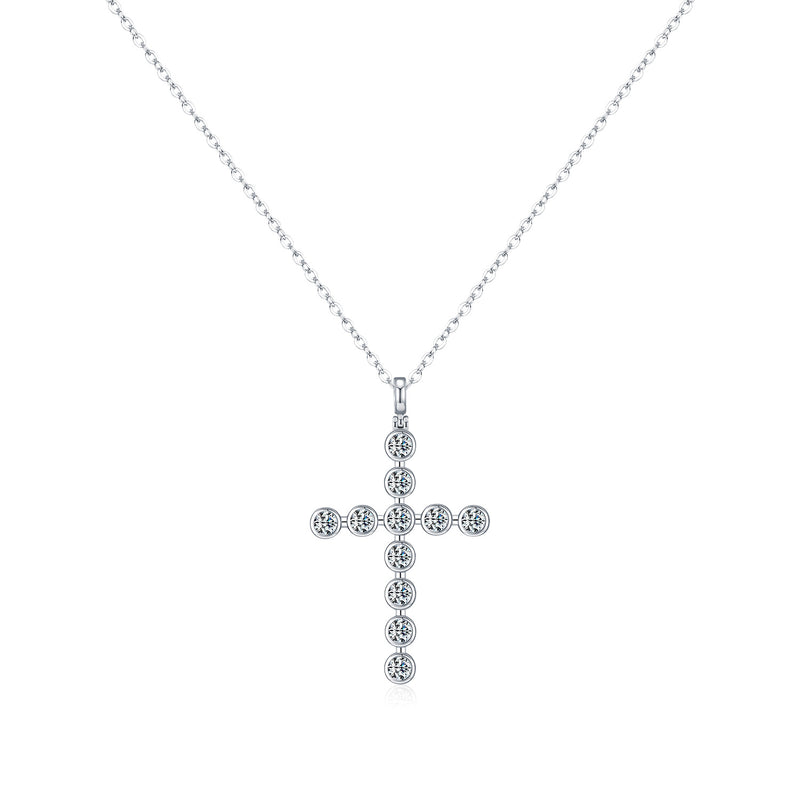 Geometric Cross Necklace with VVS1 Moissanite Stones in Ster - Front View - FITINY Jewelry