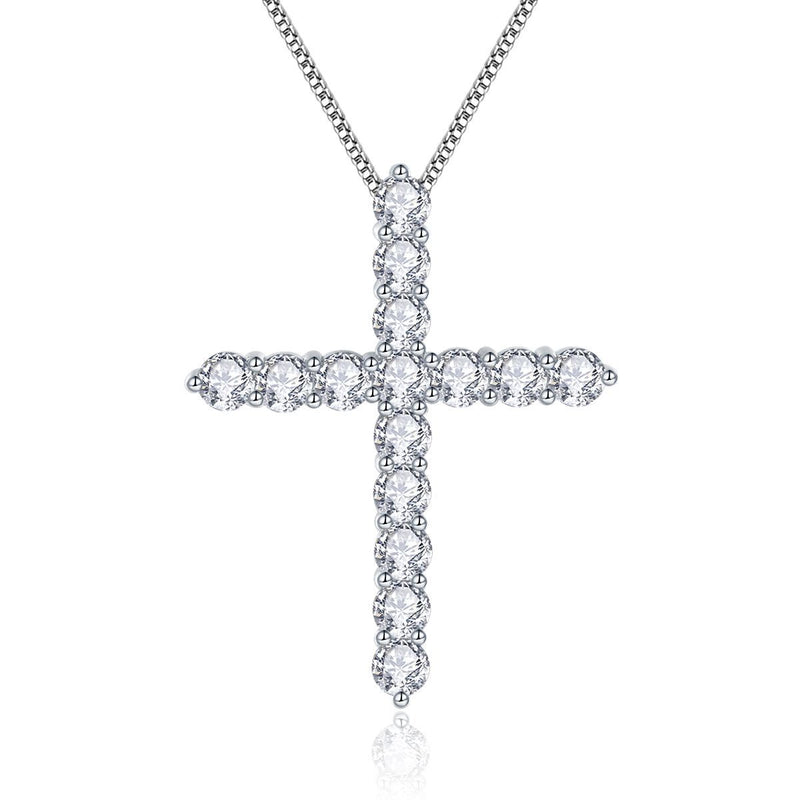 Hip Hop Cross Necklace in Sterling Silver with Sparkling Moi - Front View - FITINY Jewelry