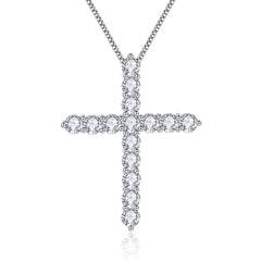 Hip Hop Cross Necklace in Sterling Silver with Sparkling Moi - Front View - FITINY Jewelry