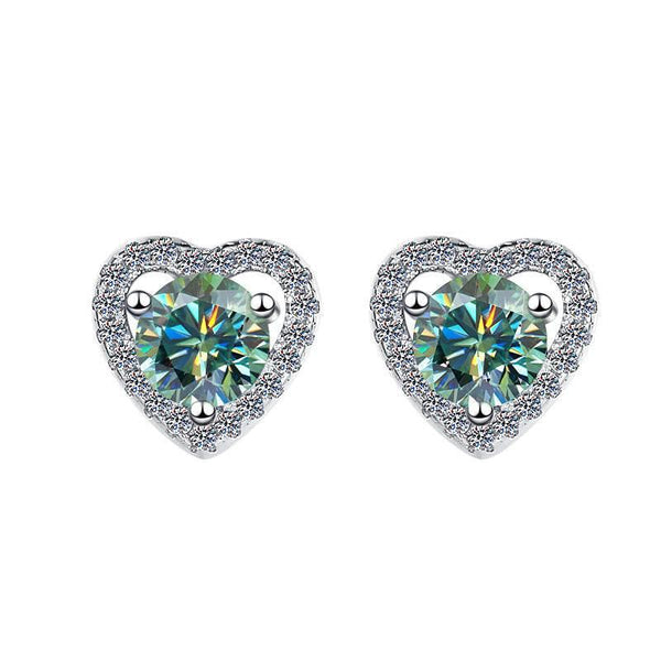 S925 Colorful Moissanite/CZ Heart Shape Halo Stud Earrings, 0.5ct D-Grade VVS Certificate, Hypoallergenic Sterling Silver Gift - FITINY Jewelry