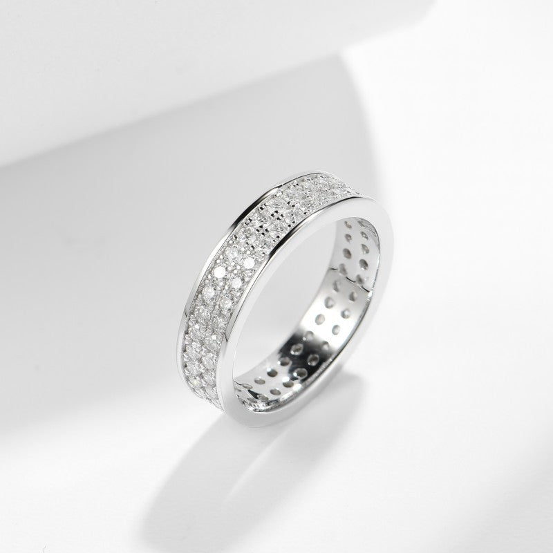 S925 Moissanite Matching Couple Eternity Bands Wedding Rings, Two-Row 1ct & Three-Row 1.8ct, D-Grade VVS, 18K White Gold Plated Unisex Rings