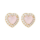 16 Pairs Pink Heart Stud Hoop Huggies Drop Earrings Set, 18K Gold Plated Stacking CZ & Pearl Designs, Planet Snowflake Moon Star