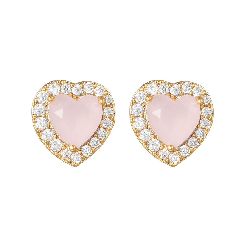16 Pairs Pink Heart Stud Hoop Huggies Drop Earrings Set, 18K Gold Plated Stacking CZ & Pearl Designs, Planet Snowflake Moon Star