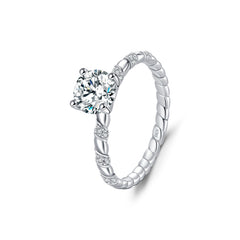 Round Moissanite Solitaire Ring in Sterling Silver - Front View - FITINY Jewelry