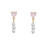 16 Pairs Pink Heart Stud Hoop Huggies Drop Earrings Set, 18K Gold Plated Stacking CZ & Pearl Designs, Planet Snowflake Moon Star