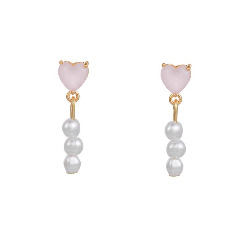 16 Pairs Pink Heart Stud Hoop Huggies Drop Earrings Set, 18K Gold Plated Stacking CZ & Pearl Designs, Planet Snowflake Moon Star