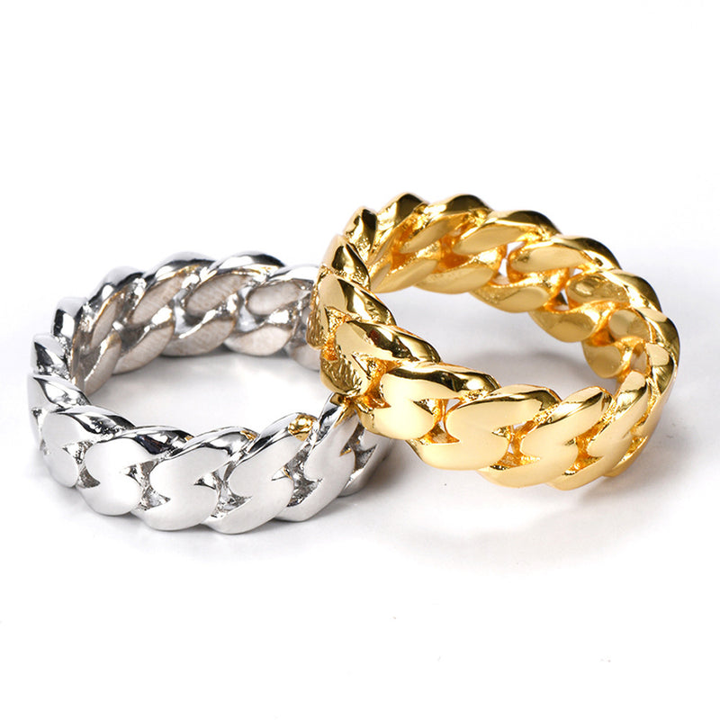8mm Polished Cuban Ring in Gold or White Gold – Minimalist H - Front View - FITINY Jewelry