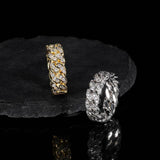 Side profile of Cuban link ring showing 8mm band thickness and metal texture