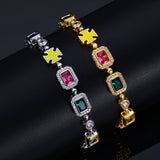 Hip Hop Zirconia Chain Necklace and Bracelet Set in Gold or  - Front View - FITINY Jewelry