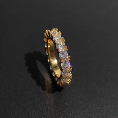 4mm Geometric Hip Hop Ring with Cubic Zirconia Stones in Gol - Side View - FITINY
