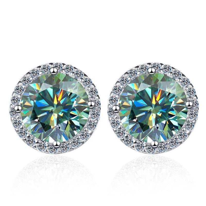 S925 Emerald Green Moissanite Halo Stud Earrings, Sterling Silver VVS D-Grade Round-Cut Certificated Moissanite Jewelry for Men & Women, Simple & Stylish Gift for Wedding, Birthday, Anniversary - FITINY Jewelry