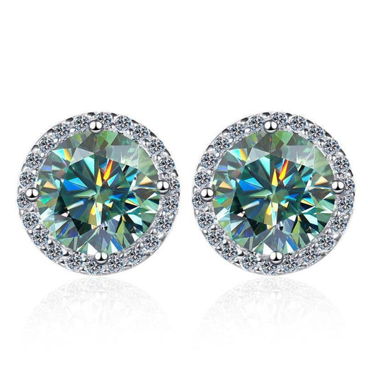 S925 Emerald Green Moissanite Halo Stud Earrings, Sterling Silver VVS D-Grade Round-Cut Certificated Moissanite Jewelry for Men & Women, Simple & Stylish Gift for Wedding, Birthday, Anniversary - FITINY Jewelry