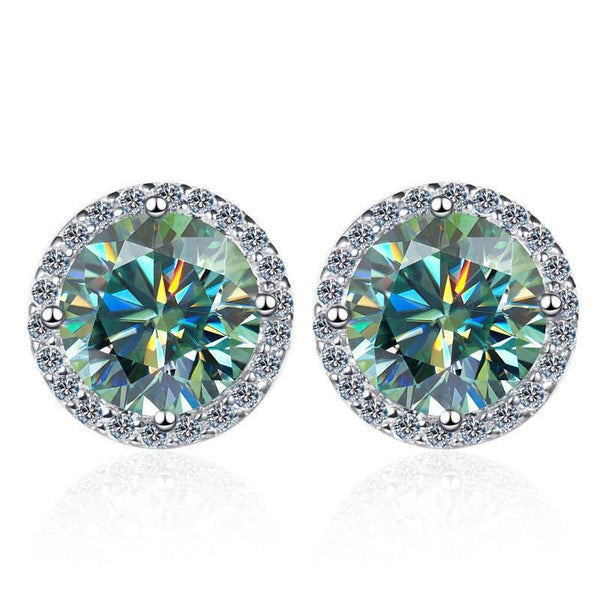 S925 Multicolor Moissanite Halo Stud Earrings, Sterling Silver 10 Color Round-Cut Certificated Moissanite Jewelry for Men & Women, Simple & Stylish Gift for Wedding, Birthday, Anniversary - FITINY Jewelry