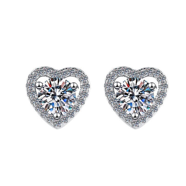 S925 Colorful Moissanite/CZ Heart Shape Halo Stud Earrings, 0.5ct D-Grade VVS Certificate, Hypoallergenic Sterling Silver Gift - FITINY Jewelry