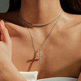 Geometric Cross Necklace with VVS1 Moissanite Stones in Ster - Side View - FITINY