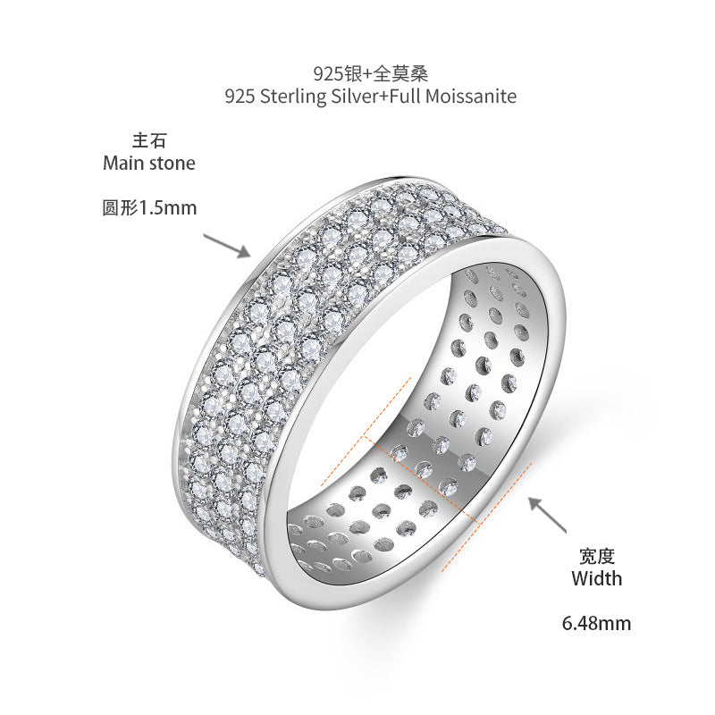 S925 Moissanite Matching Couple Eternity Bands Wedding Rings, Two-Row 1ct & Three-Row 1.8ct, D-Grade VVS, 18K White Gold Plated Unisex Rings