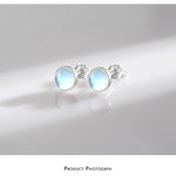 Round Moonstone Stud Earrings in Sterling Silver – Minimalist Korean-Inspired Jewelry