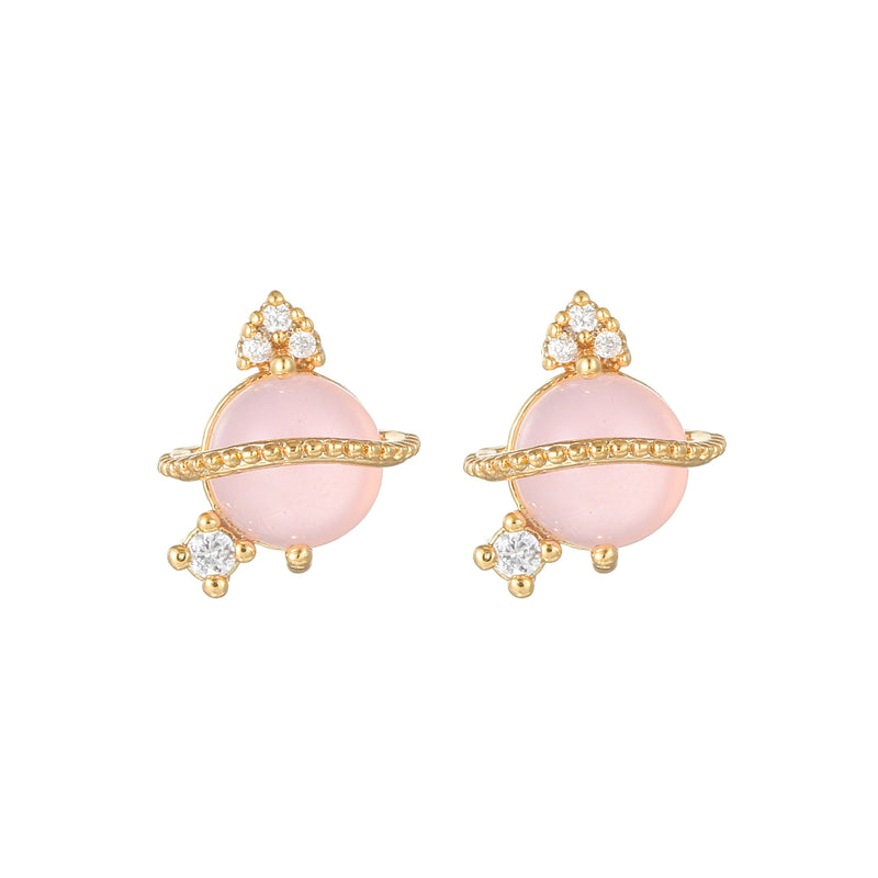 16 Pairs Pink Heart Stud Hoop Huggies Drop Earrings Set, 18K Gold Plated Stacking CZ & Pearl Designs, Planet Snowflake Moon Star