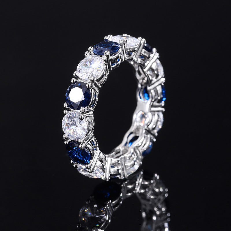 S925 Geometric Stackable Band CZ Ring, 5mm Cubic Zirconia, Sterling Silver Retro Statement Ring for Men and Women - Fitiny